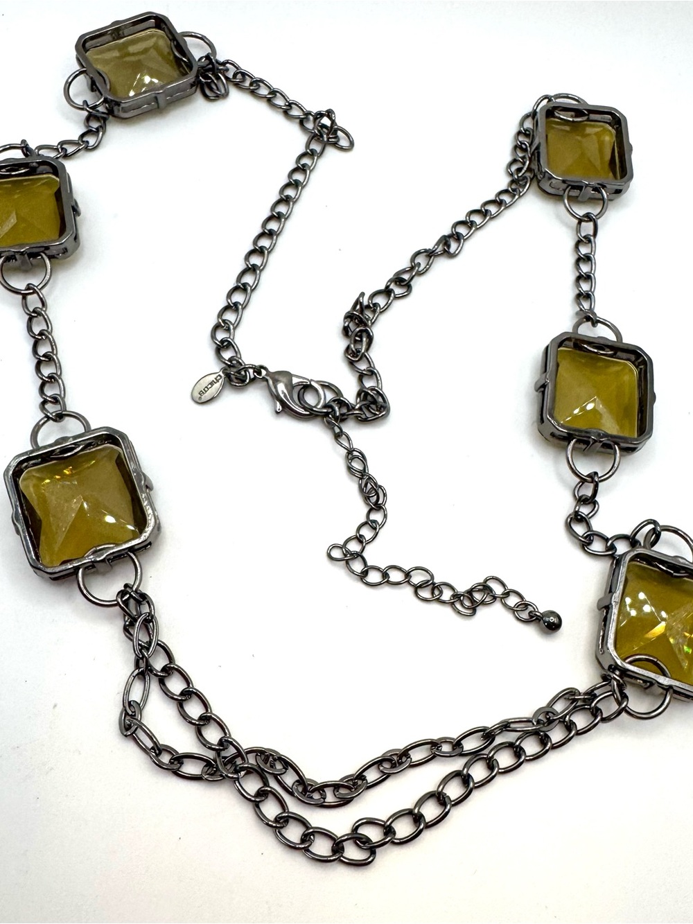 Chico's Topaz Glass Stone Station Necklace (38 inches long)
